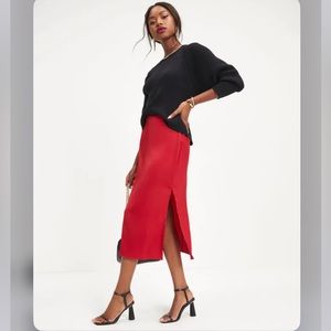 Zara Red Satin Midi Skirt